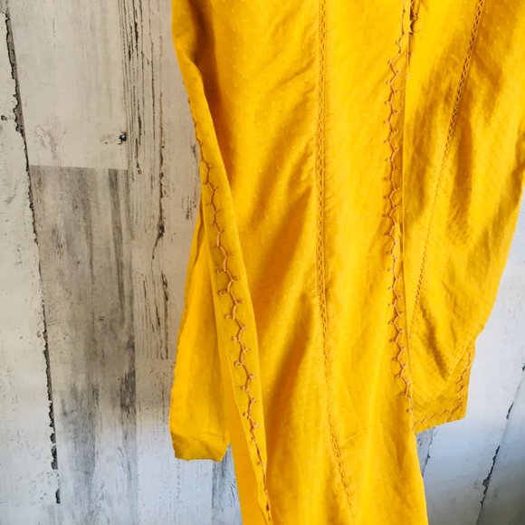 Tularosa Birdie Midi Dress Ginger Bow Straps Side Slits Mustard - Picture 6 of 14